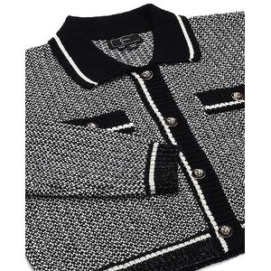 faina Dames gebreide jas in contrasterende kleur met reverskraag acryl zwart wit maat XS/S, zwart, wit, XS