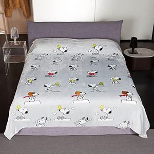 Kanguru Double Bed Snoopy, fleece deken van microvezel voor tweepersoonsbed pluizig flannel fluweel pluche deken, vachtlook, grijs, 230 x 230 cm