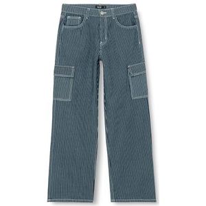 NAME IT Nlnnucas Nw Wide Cargo Pant Jeans, uniseks, Donkerblauwe denim/strepen: witte strepen, 176 cm