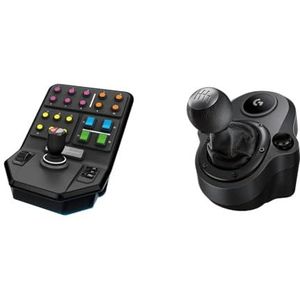 Logitech G Saitek Farm Sim Vehicle Side Panel - Zwart & Logitech G Driving Force versnellingspook voor G923, G29 of G920, 6 versnellingen, Push Down achteruitversnelling, van staal en leer, zwart