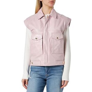 Pinko Ecate leren vest vintage gelamineerde jas, N78_roze soft sering, L dames, N78_Zachte Roze Lila, L