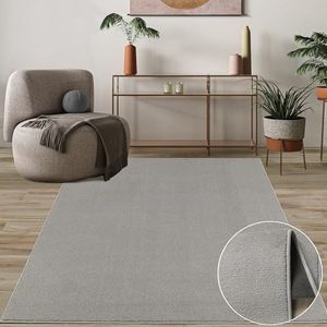 Mia's Carpets Cleo Luxe en zacht woonkamertapijt, onderhoudsvriendelijk, antislip onderkant, grijs, 160 x 220 cm
