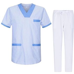 MISEMIYA - Uniseks schrobset - medisch uniform met bovendeel en broek Ref.G713-6802, Celest T817-4, XXL