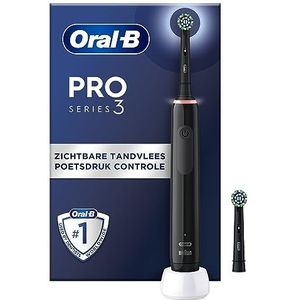 Oral-B Pro 3 3000 elektrische tandenborstel met 2 borstels, 3D-technologie, verwijdert tot 100% tandplak - zwart