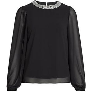 Vila Viwilly L/S O-hals top/KA, Zwart/Detail: zilveren pailletten, 40