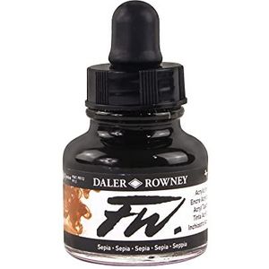 Daler-Rowney FW acryl inkt, glazen fles met druppelaar, 1 oz - 29,5 ml, Sepia