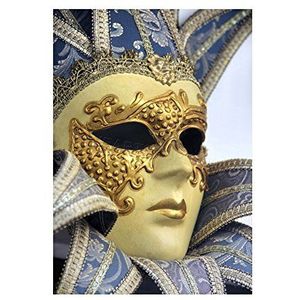 Wee Blue Coo foto Venetiaans Masker Carnaval Sierlijke Gouden Ontwerp Muur Art Print