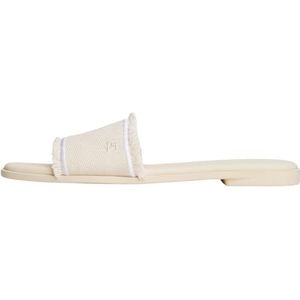 Tommy Hilfiger FRINGE CANVAS FLAT SANDAL FW0FW08908 Platte sandalen, Beige (mousseline), 7.5, Beige mousseline, 42 EU