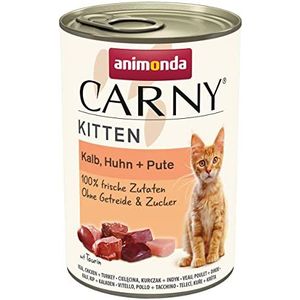 animonda Carny Kitten Natvoer voor katten, vochtige blikjes voor kittens, kalf, kip + kalkoen, 12 x 400 g