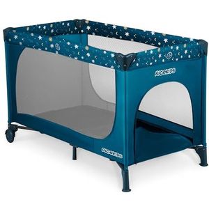 Ricokids Reisbed baby met matras inklapbaar kinderreisbed draagtas 125 x 65 x 78 cm donkerblauw met sterren