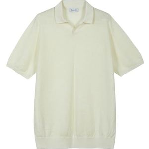 Diana Studio Poloshirt zonder knopen, van netstof, voor heren, 100% linnen, korte mouwen, casual pasvorm, Wit, XXL
