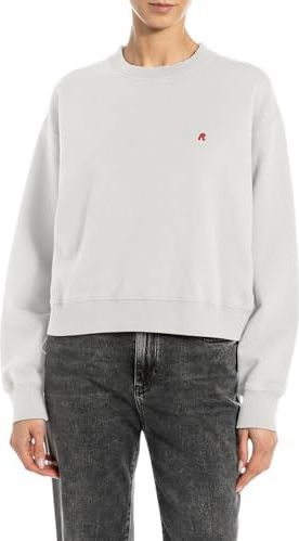 REPLAY Boxy fit sweatshirt voor dames van katoen, 011, natuurlijk wit., L