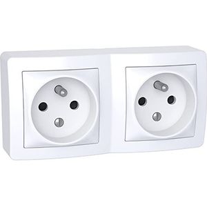 Schneider Electric - Alréa dubbel stopcontact 2P + T schroefverbinding, met opbouwframe wit P - ALB62472P