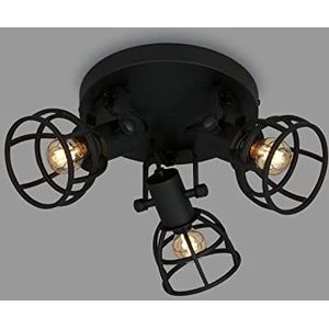 BRILONER - Retro plafondlamp met traliekap, 3-lichts vintage plafondlamp, E14 fitting max. 25 watt, verstelbare lampenkappen, rustieke plafondspot gemaakt van staal, zwart.