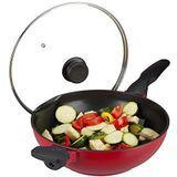 Relaxdays Wokpan met deksel - rode wok - aluminium - anti aanbaklaag - 30 cm - braadpan