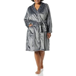 Amazon Essentials Halflange pluche badjas voor dames (verkrijgbaar in grote maten), donkergrijs, S