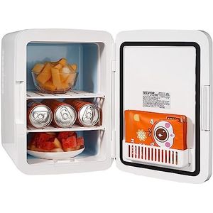 VEVOR 10 l/12 blikjes mini-koelkast, 2-in-1 kleine koelkast, koel- en verwarmingsfunctie, slot, compacte drankkoelkast 9 V DC/220 V AC, voor kantoren en slaapzalen, dranken, cosmetica, wit