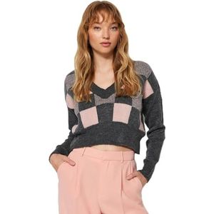 Trendyol FeMan Regular fit Basic V-hals gebreide trui, Antraciet, M, Antraciet, M