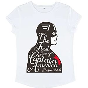 Marvel Avengers Classic First Avenger T-shirt voor dames, met rolmouwen, wit, S