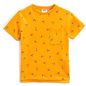 Koton Boys T-shirt bedrukt met korte mouwen en ronde hals, één zakdetail, oranje (200), 5-6 Jaar