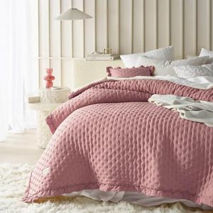 ROOM99 Molly Elegante sprei in roze, 170 x 210 cm, veelzijdige woondeken als bedsprei of bankovertrek, plaid voor bed en bank, quiltstijl, ideaal als sprei