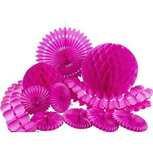 HEKU 30008-01: party-decoratieset met honingraatballen, decoratieve waaiers en een slinger van papier, 10-delig, roze