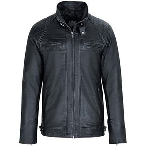 URBAN 5884 Leren herenjack SKIMO, echt schapenleren jack in bikerstijl met 8 zakken, handgemaakt, zacht en duurzaam, zwart, S, zwart, S