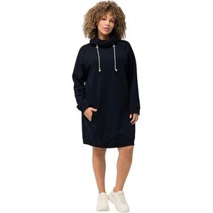 Ulla Popken Dames grote maten fleece jurk met zakken, opstaande kraag en lange mouwen 825247, Marineblauw, 52/54 NL
