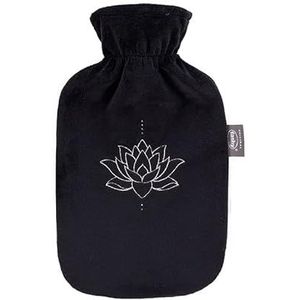 Fashy Warmwaterkruik met fleece-overtrek en glitter waterlelie, zwart, 2 l