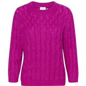 KAFFE Damestrui met patroon, gebreide cropped mouw, ronde hals, regular fit, Fuchsia Festival, L