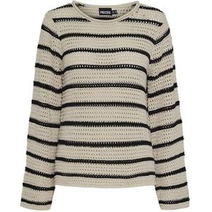 PIECES Pcneska Ls O-Neck Knit, Berch/Stripes: zwart, M