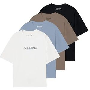 JACK & JONES Tee 4pk Jorbillyburg SS CN MP FST T-shirt, zwart, heren, 4 stuks, Zwart, M