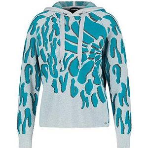 Taifun Damestrui met capuchon, lange mouwen, raglanmouwen, gebreide manchetten met patroon, Glacier Blue patroon, 44