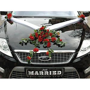 Kanten autoboeket, autoversiering, bruidspaar, rozen, decoratie, bruiloft, auto, bruiloftsdecoratie (rood)