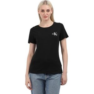 Calvin Klein Jeans Dames 2-pack Monologo Slim Korte Mouw Ronde Hals T-shirts, Wit (Ck Zwart/Ivoor), XXS