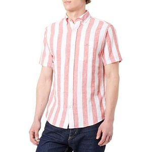 REG COTTON LINEN STRIPE SS SHIRT, brick red, L