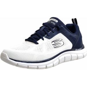 Skechers Track Broader Sneakers voor heren, Off White Engineered Mesh Pu Navy Trim, 41 EU