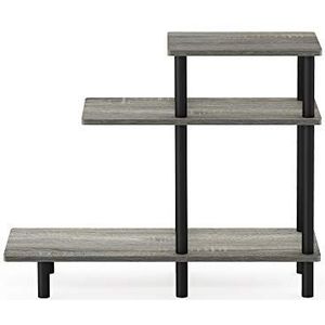 Furinno Sofa bijzettafel met 3 niveaus, hout, Frans eiken grijs/zwart, 29,49 x 80 x 65,1 cm