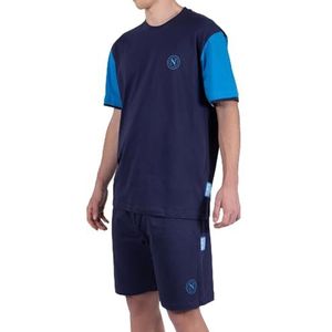 SSC Napoli, pyjama, homewear, kort, ronde hals, jersey, 100% katoen, uniseks, blauw, met Napoli-logo, maat S, Blauw, S