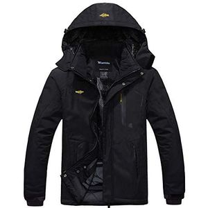 Wantdo Bergskijas voor heren, warme winterjas, fleece, waterdicht, ademend, outdoorjas met capuchon, windbreaker jassen, Zwart-n, XL