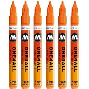 Molotow Acryl Marker One4All 127HS (2 mm punt, hoog dekkend en permanent, voor bijna alle ondergronden) #218 neonoranje fluorescerend, verpakking van 6