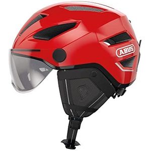 ABUS Pedelec 2.0 ACE cityhelm - fietshelm met achterlicht, vizier, regenkap, oorbescherming - voor dames en heren - rood, maat M