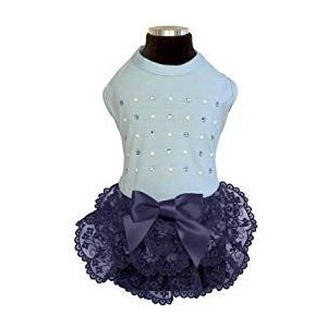 Trilly Tutti Brilli Elvira jersey jurk met balen van kant, Swarovski stenen en parels lichtblauw XS