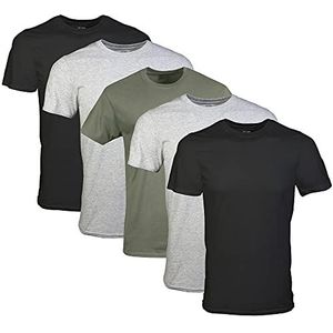 Gildan Heren Crew T-shirts multipack stijl G1100 ondergoed (5 stuks), Zwart/sportgrijs/militair groen (5 stuks), XXL