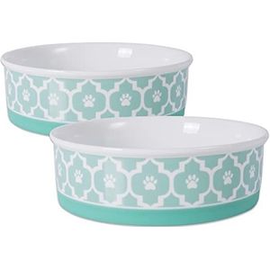 Bone Dry Lattice Collection Pet Bowl & Canister, groot rond - 7,5 x 7,5 x 2,4 inch, Aqua, 2-delig