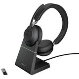 Jabra Evolve2 65 Draadloze Headset met Oplaadstation – Microsoft Teams-gecertificeerde Stereokoptelefoon met Noise Cancelling en Lange Batterijduur – USB-A Bluetooth Adapter – Zwart