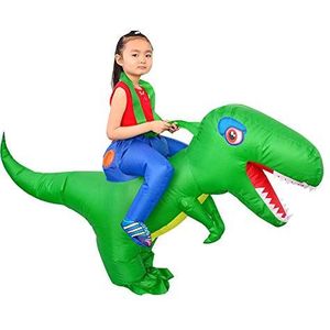 LOLANTA Kinderen dinosaurus opblaasbaar kostuum Halloween themafeest T-Rex kostuums, groen, 3-6 jaar / 90-130cm, S