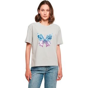 Miss Tee Dames T-shirt Chrome Butterfly Tee, casual T-shirt met print op de voorkant, relaxed fit, katoen, maten XS - 5XL, Lichtopbrengst, S