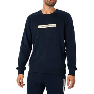 Emporio Armani Heren Mannen Mannen Geborsteld Terry Crew Neck Sweater Sweatshirt, marineblauw, S