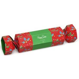 Happy Socks Christmas Cracker Holly Gift Box, Kleurrijke en Leuke, Sokken voor Dames en Heren, Rood-Groente-Wit 2 paar (36-40)